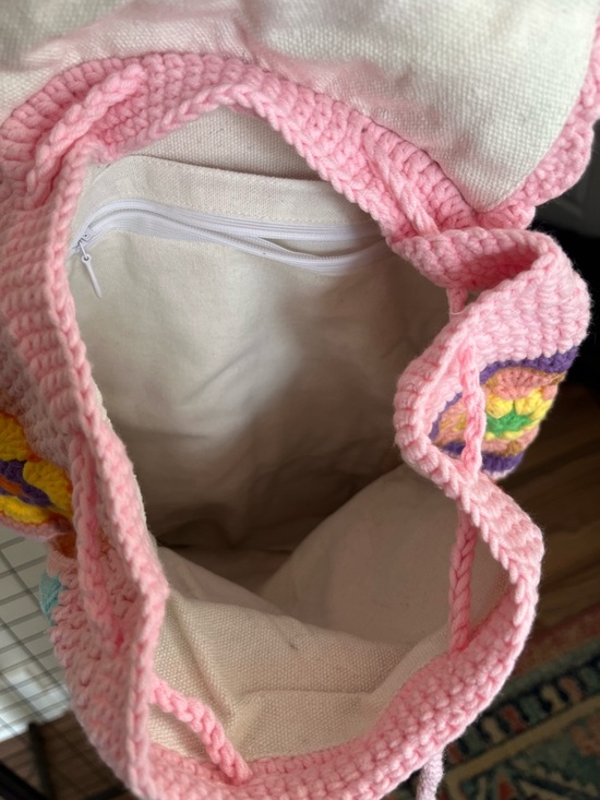 Handmade Crochet Granny Square Backpack - Pastel Pink & Multi - Picture 3 of 3